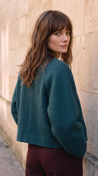 Load image into Gallery viewer, Teal Wool Bolero Jacket