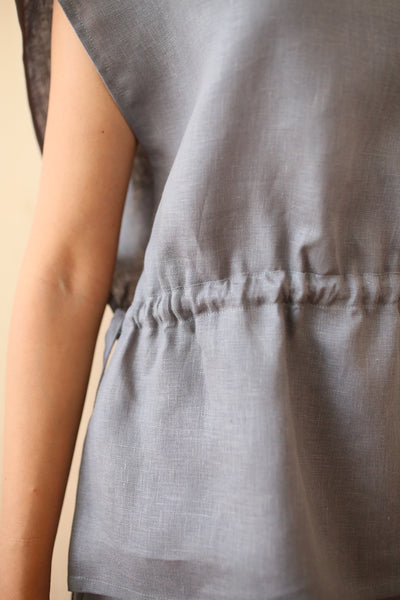 Load image into Gallery viewer, Linnen Drawstring Top Gray