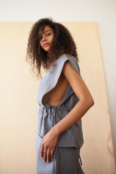 Load image into Gallery viewer, Linnen Drawstring Top Gray