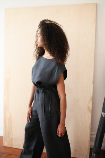 Load image into Gallery viewer, Black Linnen Wideleg Trousers