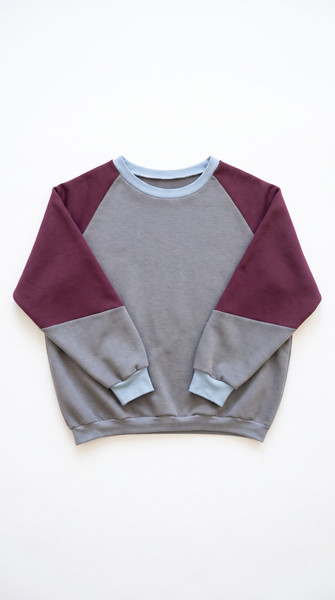 Load image into Gallery viewer, Colour Block Grey/Burgundi Pullover
