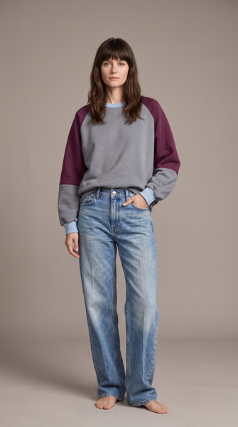 Load image into Gallery viewer, Colour Block Grey/Burgundi Pullover
