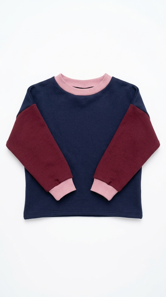 Load image into Gallery viewer, Colour Block Navy/Burgundi Pullover Adult
