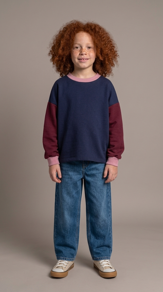 Load image into Gallery viewer, Colour Block Navy/Bordeaux Pullover Kids
