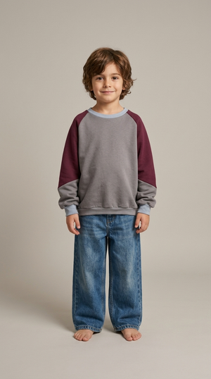 Colour Block Grey/Burgundi Pullover Kids