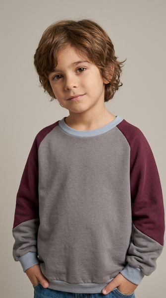 Load image into Gallery viewer, Colour Block Grey/Burgundi Pullover Kids
