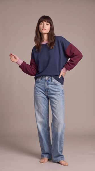 Load image into Gallery viewer, Colour Block Navy/Burgundi Pullover Adult
