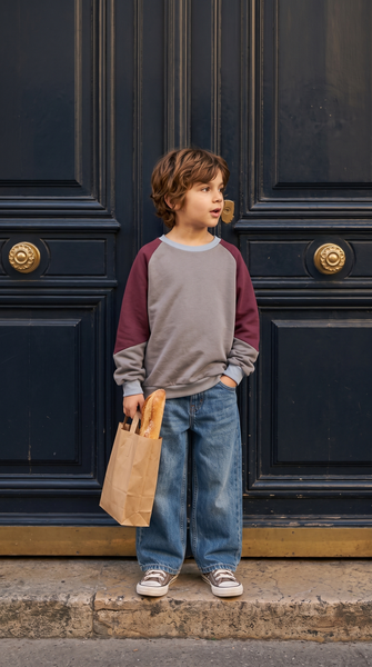 Load image into Gallery viewer, Colour Block Grey/Burgundi Pullover Kids
