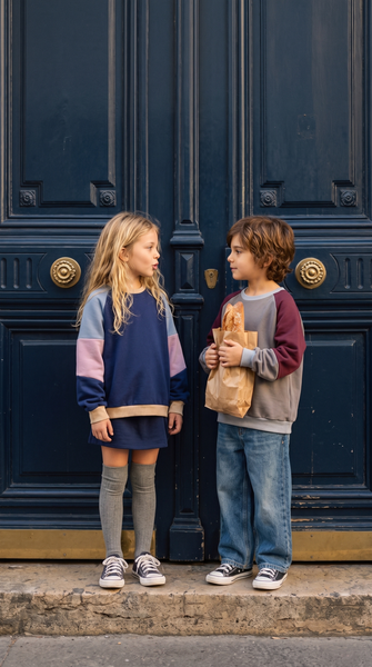 Load image into Gallery viewer, Colour Block Grey/Burgundi Pullover Kids

