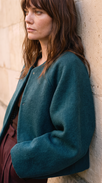 Load image into Gallery viewer, Teal Wool Bolero Jacket
