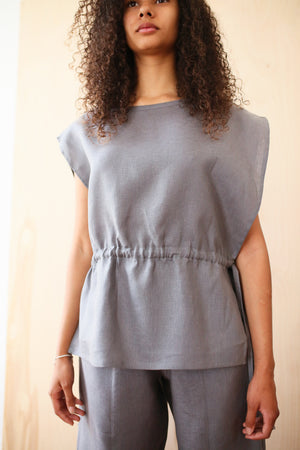 Linnen Drawstring Top Gray