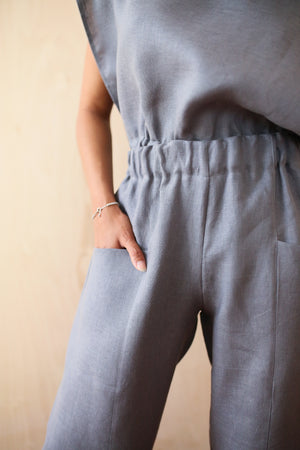 Gray Linnen Pocket Trousers