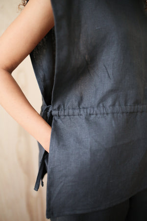 Linnen Drawstring Top Black