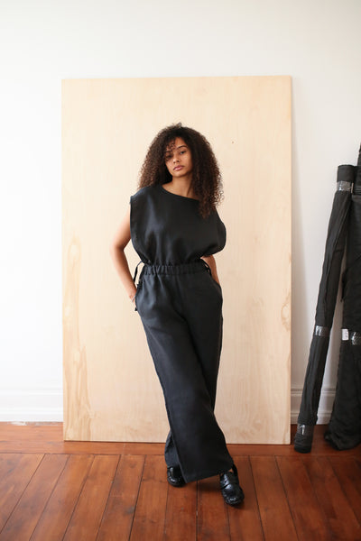 Load image into Gallery viewer, Linnen Drawstring Top Black
