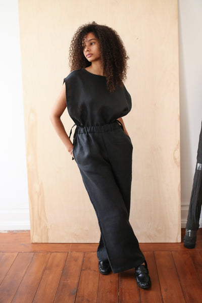 Load image into Gallery viewer, Black Linnen Wideleg Trousers
