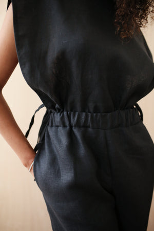 Black Linnen Wideleg Trousers
