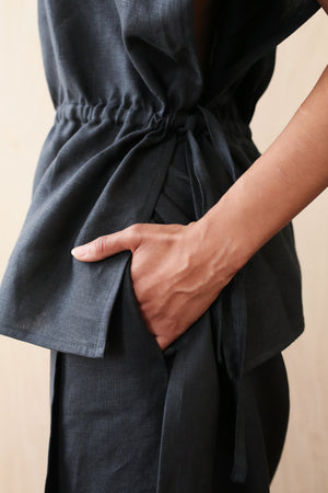 Black Linnen Wideleg Trousers