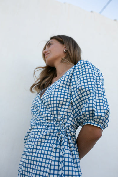 Load image into Gallery viewer, Azul Check Wrap Dress ADULT
